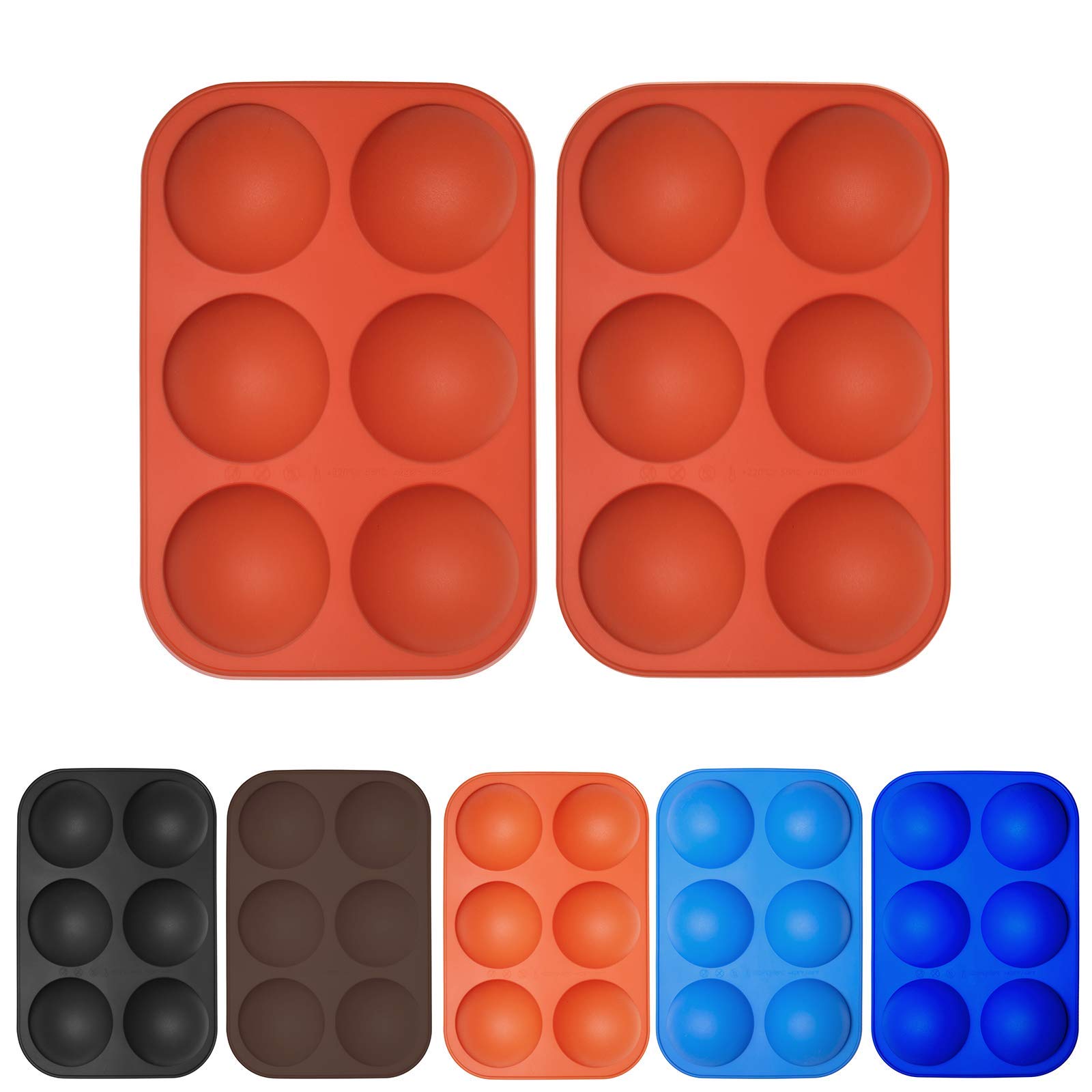 Hicomfety 2 Pcs 6 Holes 2.6 Inch Semi Sphere Silicone Mold, Creative DIY Handmade Mold for Kitchen Cakehouse, Baking for Making Hot Chocolate Bomb, Dome Mousse, Cake, Jelly, BPA Free(Deep Red)