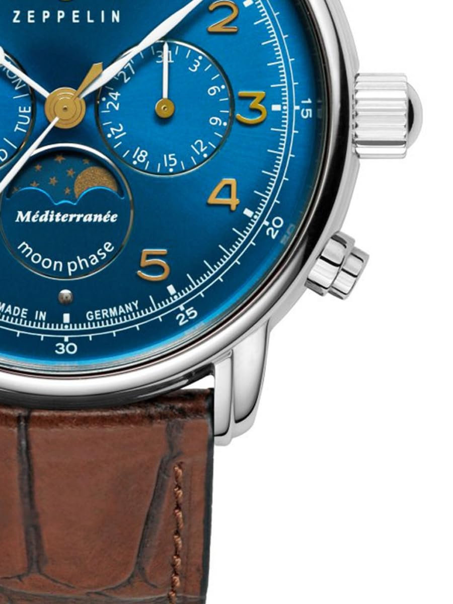 Zeppelin Herrenuhr Serie LZ 121 Méditerranée Mondphase mit Lederband 9636-3