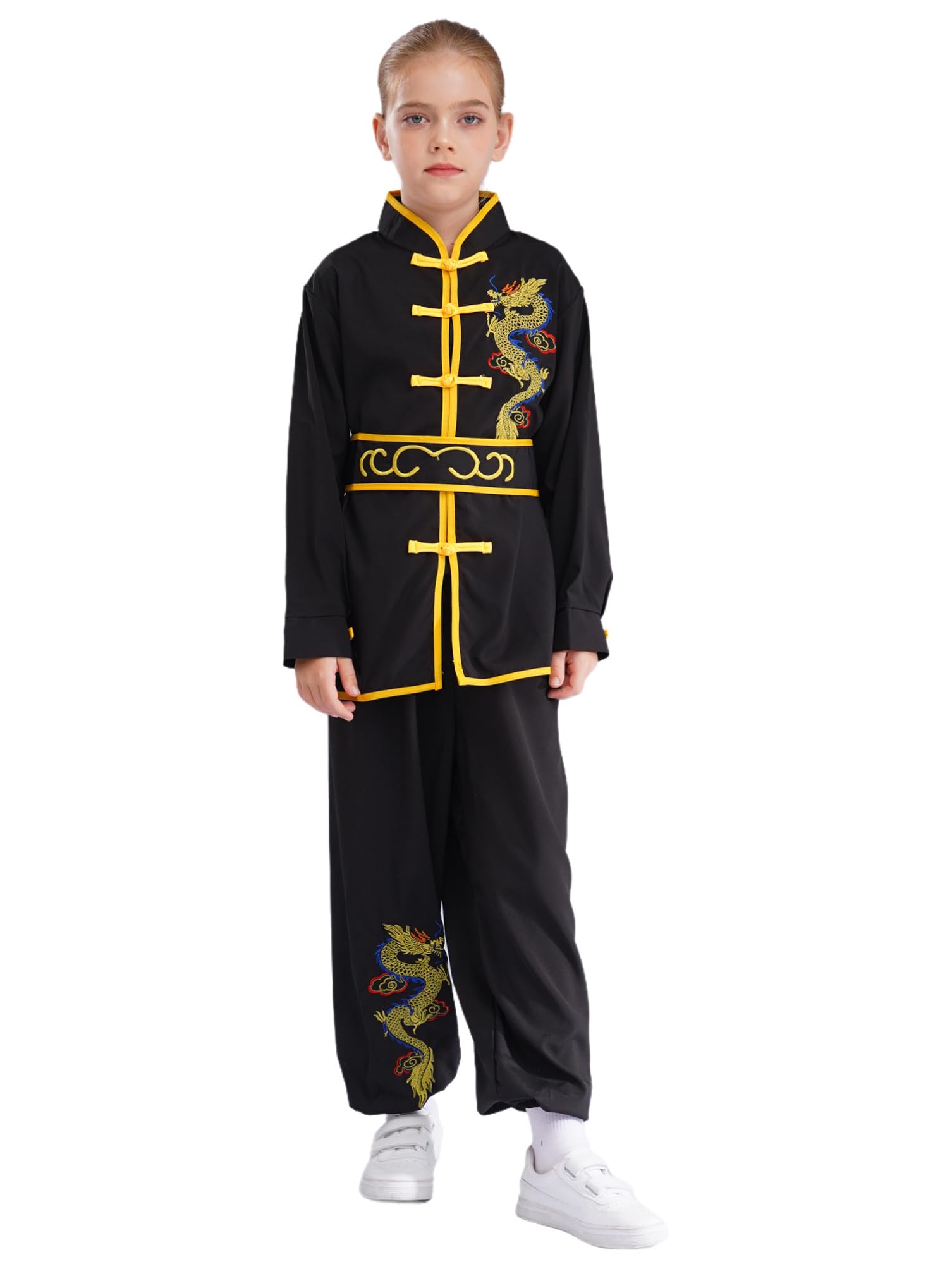 dPois Tai Chi Abbigliamento Bambino Ragazzo Unisex Uniforme Kung Fu e Arti Marziali Esercizio Uniforme Kung Fu Abbigliamento Costume Tradizionale Cinese Wushu Qigong