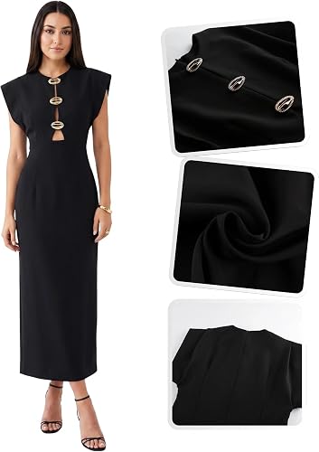 Black Tailored Midi Dress with Waist Cutouts - Black XXL