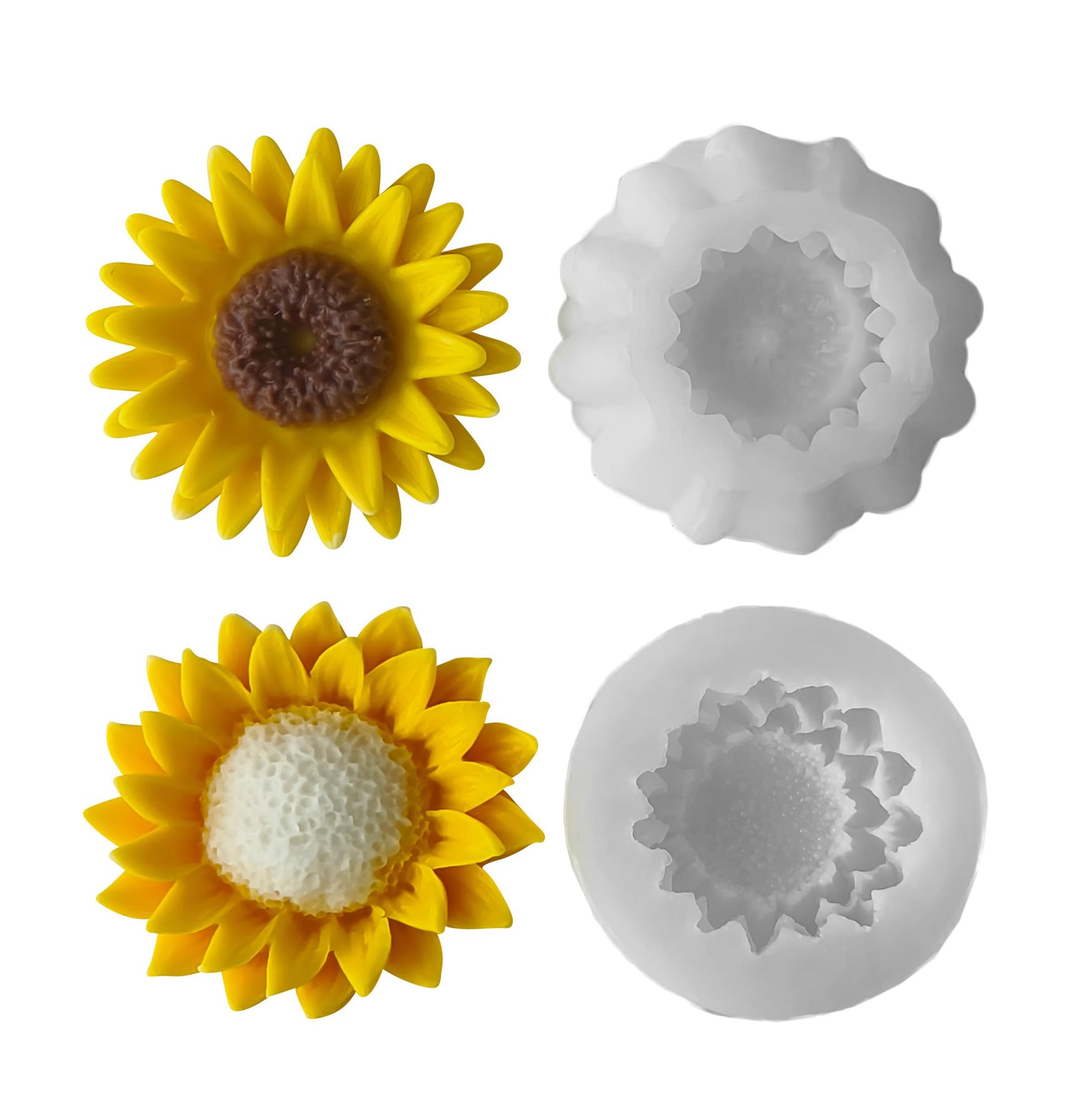 Xidmold 2Pcs Sunflower Candle Soap Moulds, 3D Sunflower Silicone Mold for Fondant Chocolate, Candy, Soy Wax Candle, Plaster