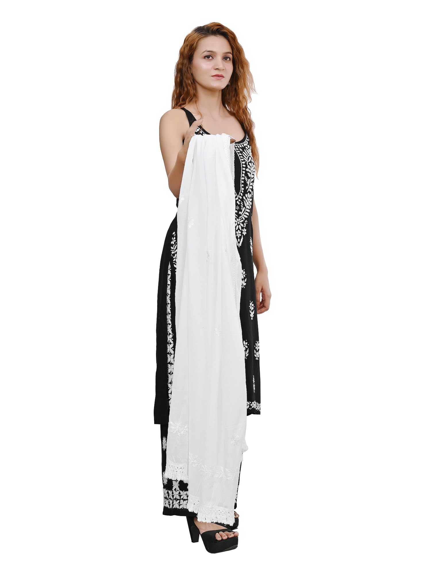 ms chikan arts Women's Cotton Chikankari with Lace Border Dupatta-picture-51