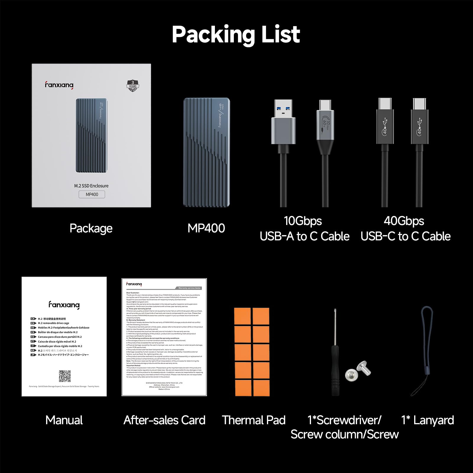Obudowa SSD 40 Gb/s z wentylatorem M.2 NVMe PCIe Enclosure 2230/2242/2260/2280 Type-C UASP 4TB M-Key,kompatybilny z Thunderbolt 4/3-MP400