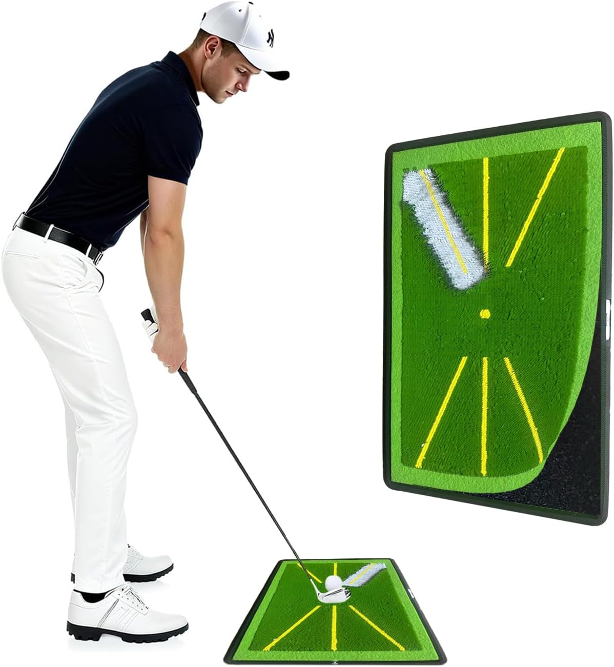 Golf Hitting Mat - 1-Second Detach System Golf Training Mat - Real Swing Path Feedback - Easy Clean & Store