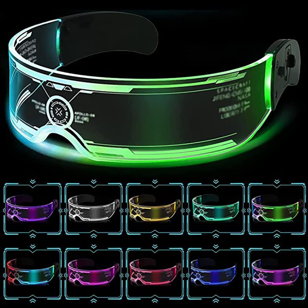 LED Light Up Glasses, Cyberpunk Luminous Visor Glasses, Unique 7 Colors Rechargeable Futuristic Style Party Glasses Cool Neon Funny Shine Goggles for Cosplay Glasses Bar Club Party Decoration Gifts
