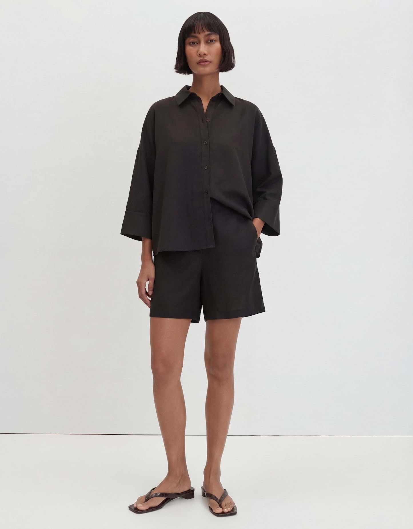 someday Damen Dreiviertelarmbluse | Hemdbluse aus Viskose Leinen Mix Loose Fit