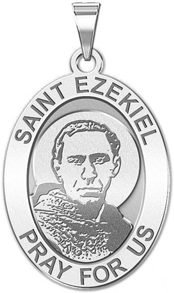 PicturesOnGold.com Saint Ezekiel Religious Oval Medal - 3/4 Inch Size of a Nickel - Sterling Silver