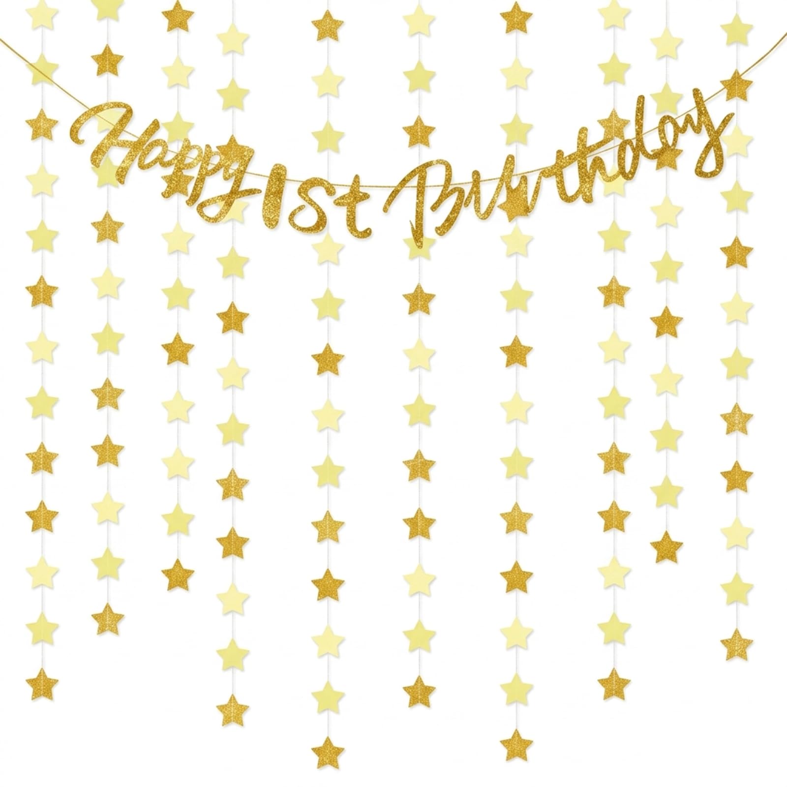 Daxiangsheng Happy 1st Birthday Banner for Party Backdrop, Gold 2pcs