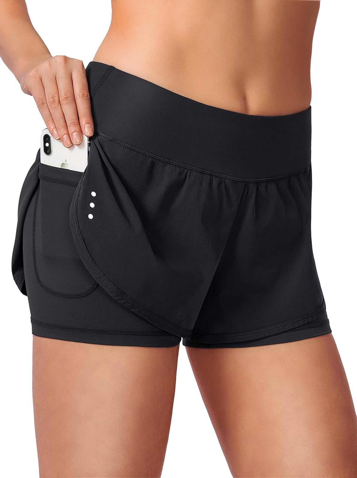 Blooshow Sport Shorts Damen Sommer Sporthose Damen Kurz Hose 2 in 1 Laufshorts Schnelltrocknend Running Gym Training Fitness Yoga Jogging Shorts mit Taschen