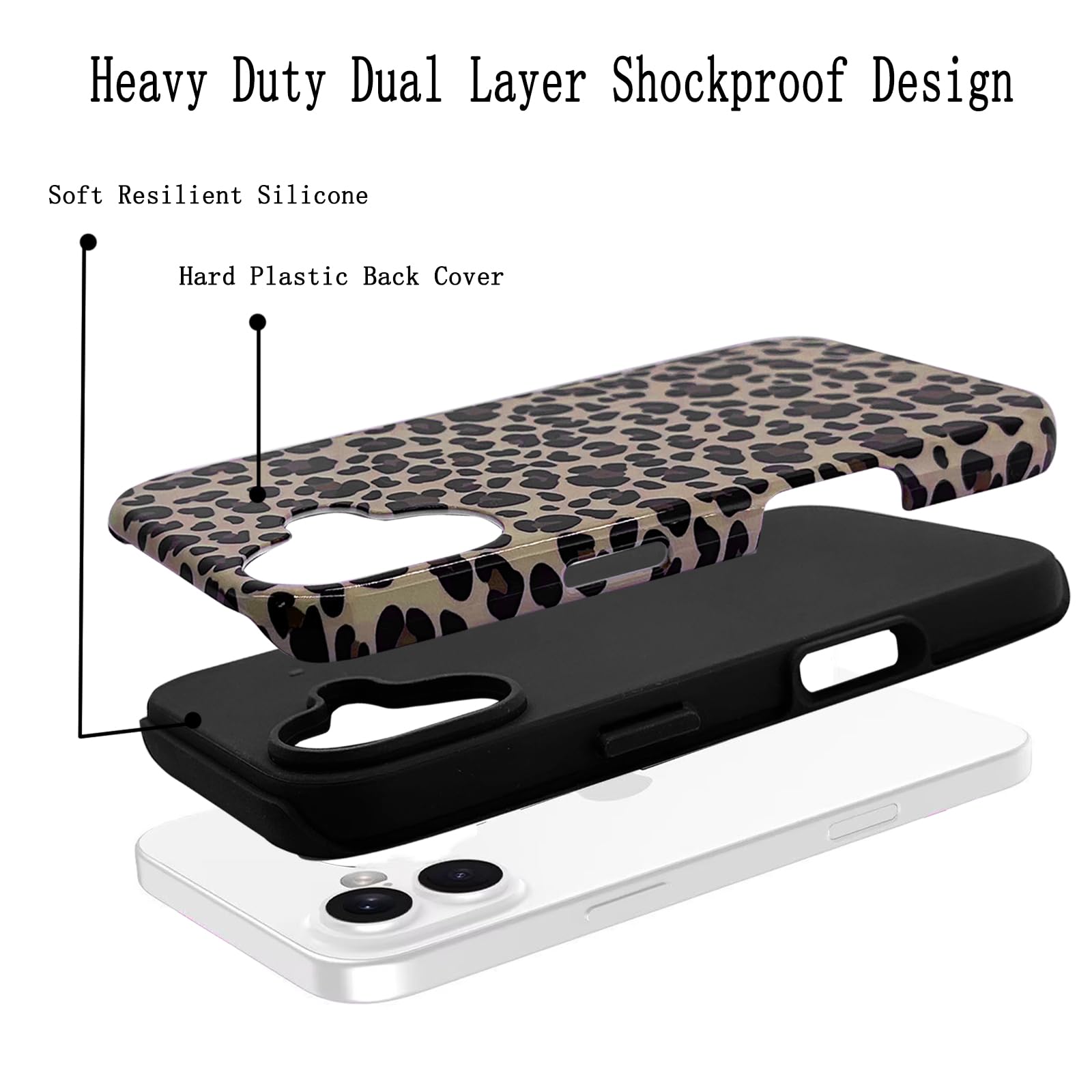 J.west Funda compatible con iPhone 14 Pro de 6.1 pulgadas con 2 protectores de pantalla de vidrio templado, lindo animal leopardo, funda híbrida para niñas y mujeres, fundas protectoras estéticas para