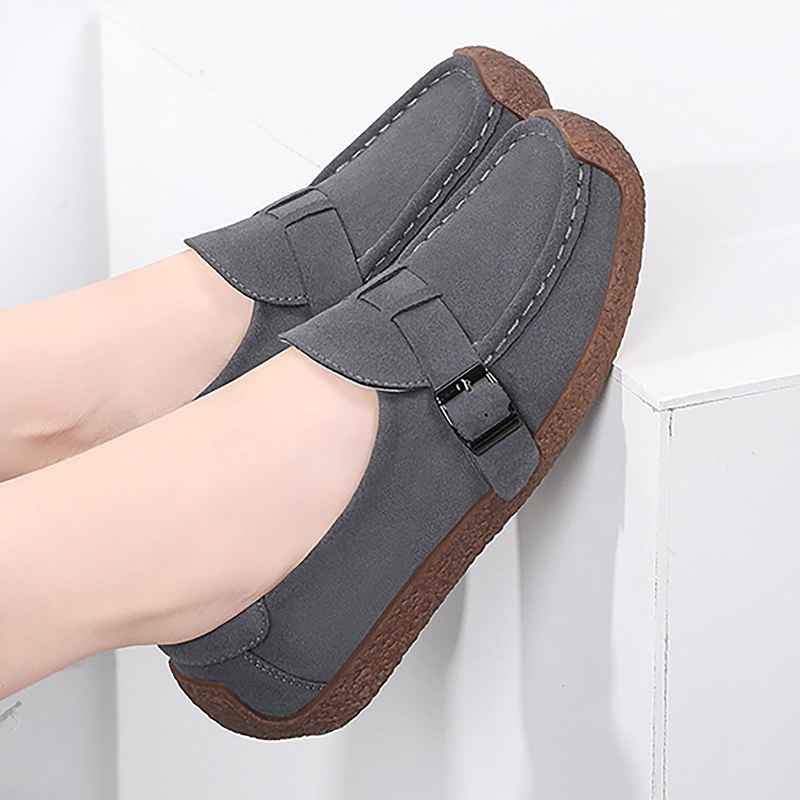 Zapatos Casual Mujer Mocasines Cuero Ante Clásicos Suave Antideslizante Punta Redonda Cómodo