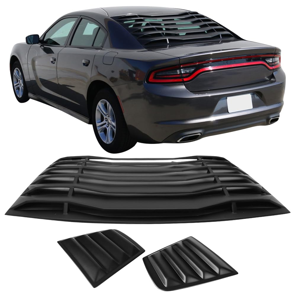 IKON MOTORSPORTS, Window Louver Compatible with 2011-2023 Dodge Charger, V2 Style,Rear and Side Quarter Scoop Louvers
