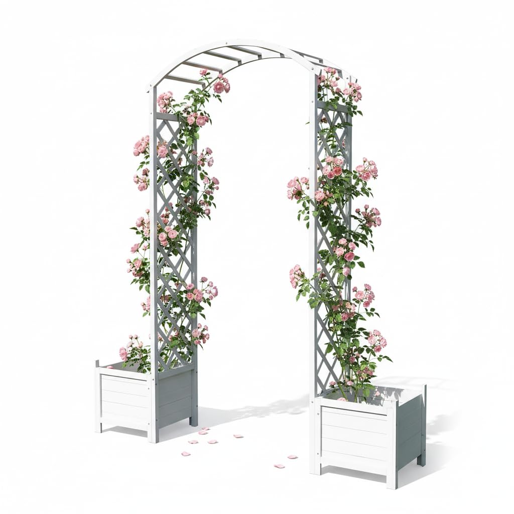 Mucola Rosenbogen mit 2 Blumenkübeln Rankhilfe 179x41x208 cm Holz Weiß
