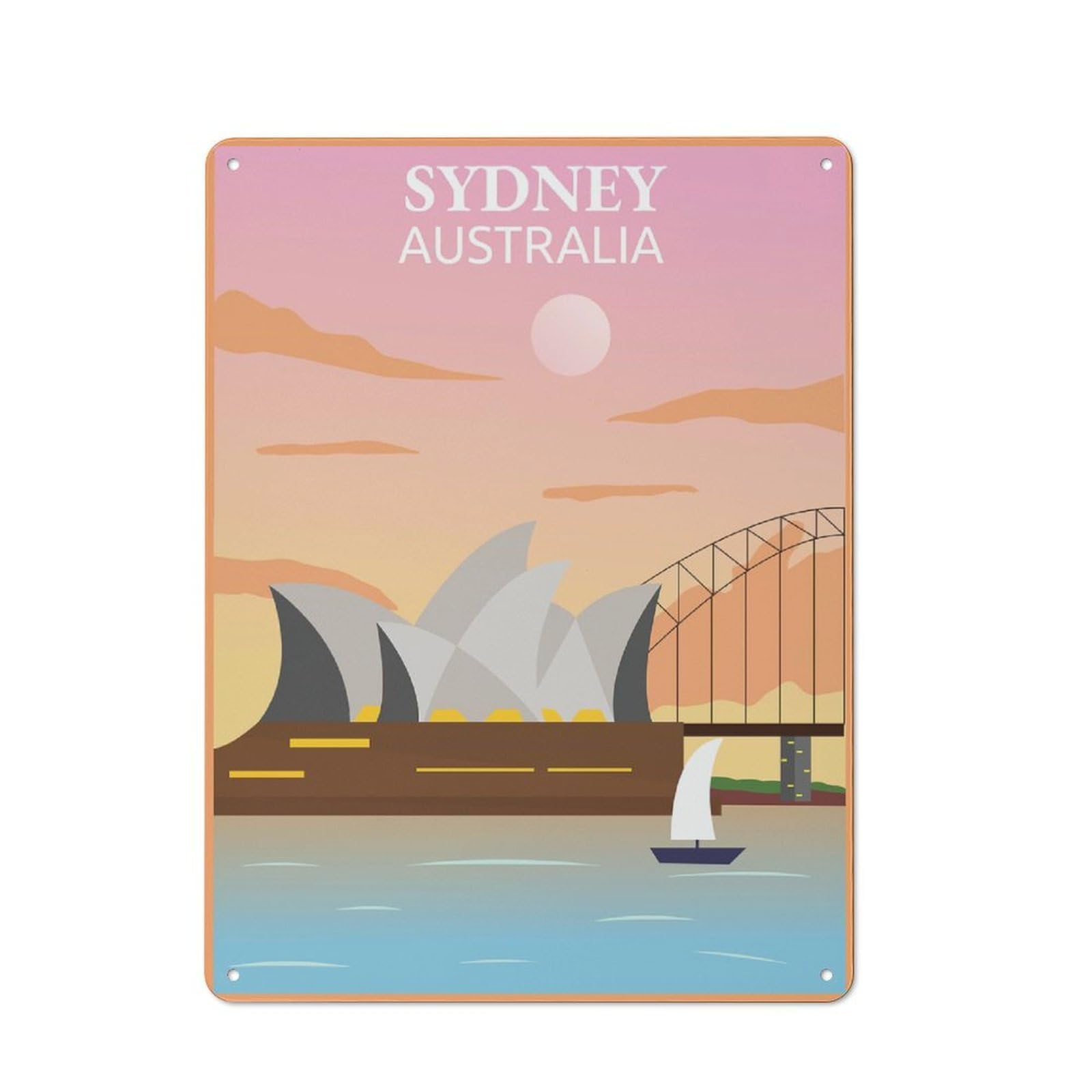Junmoney Sydney Opera House Sunset Vintage Tin Sign 40X30cm For Garden Room Or Summerhouse, A Housewarming Gift For Outdoor-Room Decor Collectors