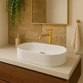 Cuba Pia de Apoio Sobrepor Oval 43x25 Branca Banheiro Lavabo Beltempo BT-2030