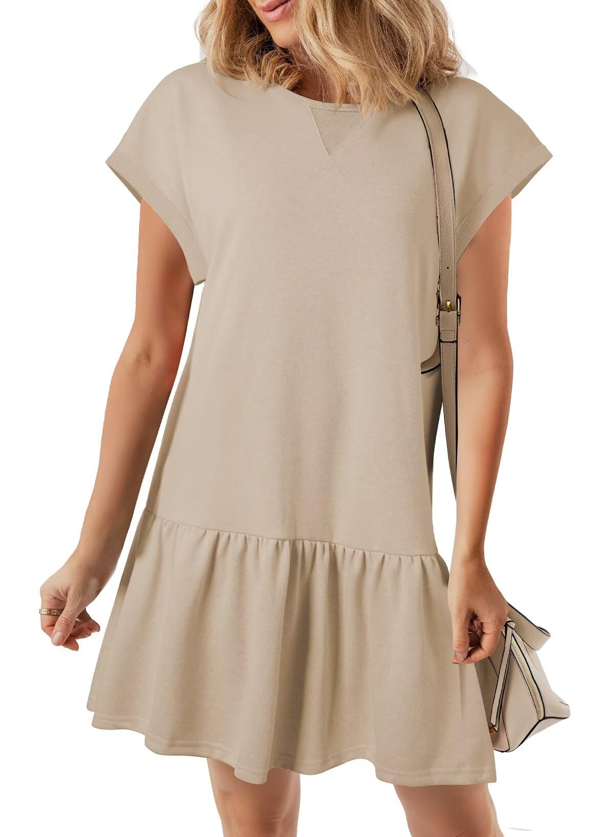 BLENCOT Womens Summer Dresses Casual Cap Sleeve Spring Ruffle Mini Sporty Sweatshirt Trendy Tshirt Dress