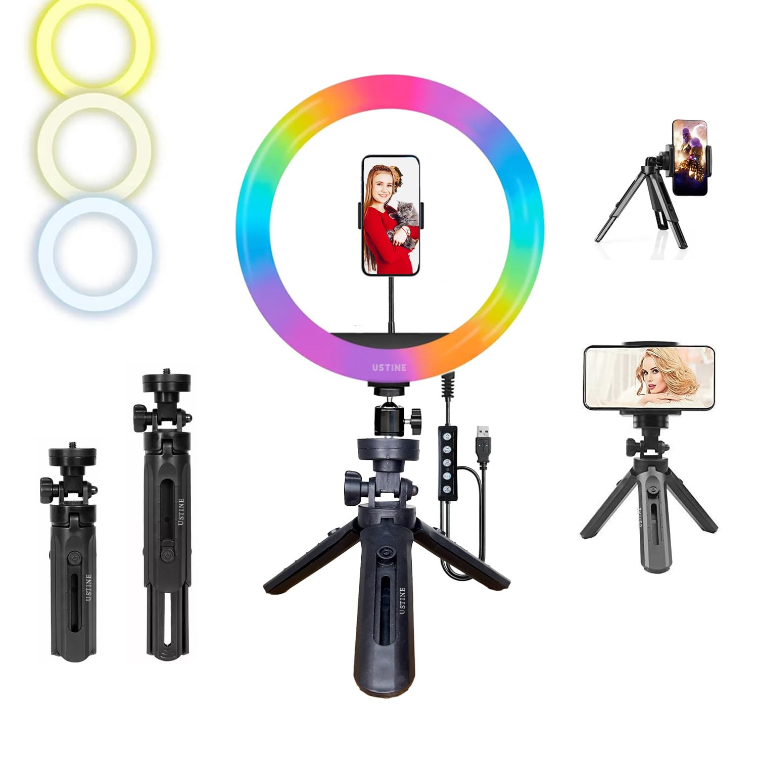 Youtuber Kit | 10" RGB Ring Light | MiniPro T1 – Compact 16cm Mini Tripod (Tabletop Use) | Ideal for Facebook Videos, Reels & Vlogging (MiniPro T1 + RGB 10" Light)-image-1