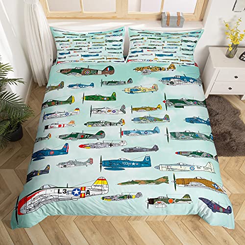 Kids Aircraft Bedding Set 3D Army Airplane Duvet Cover for Boys Girls Cute Various Aircraft Comforter Cover Plane Airliner Bedding & Linen 2Pcs Single - Image 3