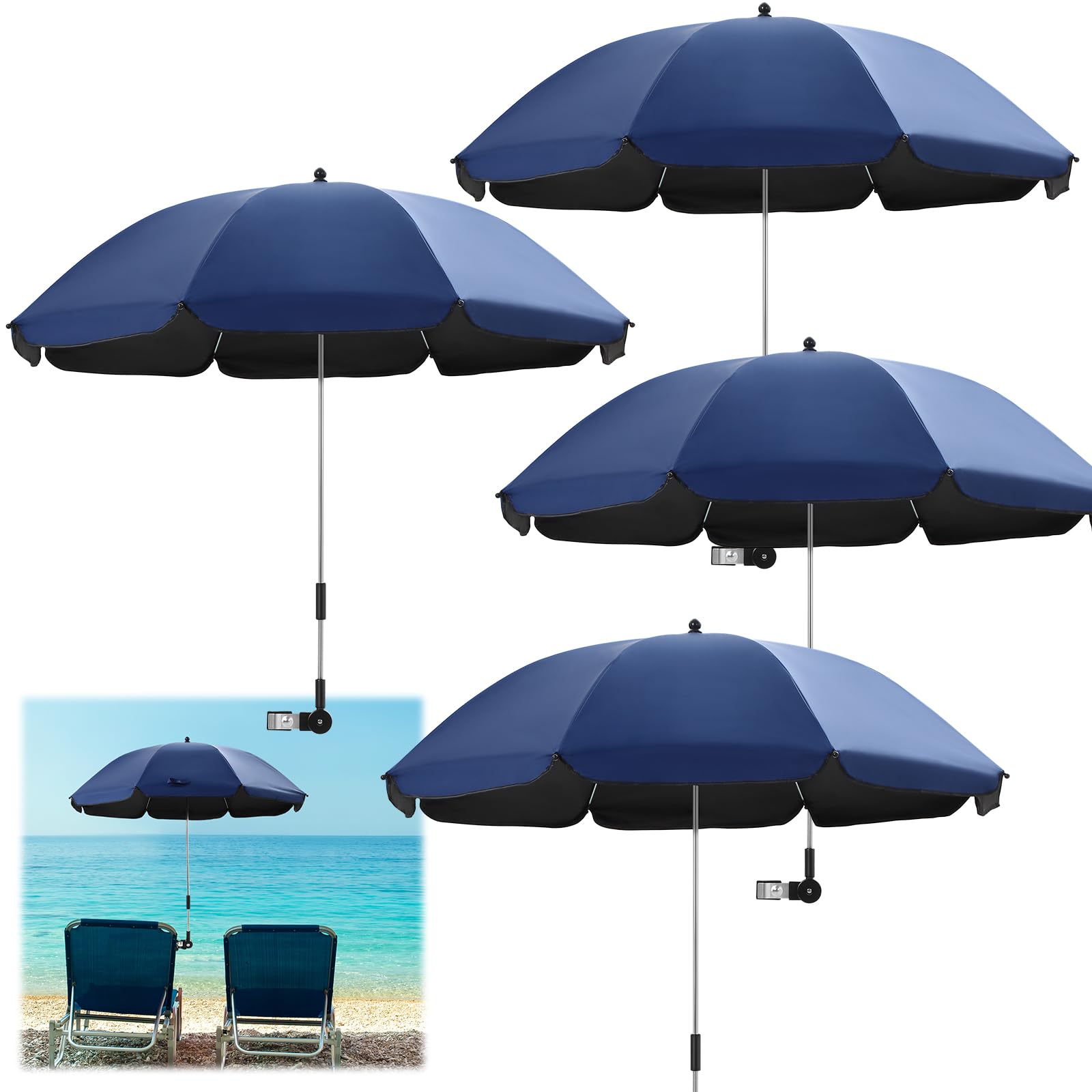 4 Pcs Chair Umbrella 41.7in with Clamp, UV Protection Universal Adjustable Sunshade Umbrella, Portable Clamp Umbrella for Outdoor, Camping Chairs, Beach Chairs, Golf Carts, No Chair(Navy Blue)