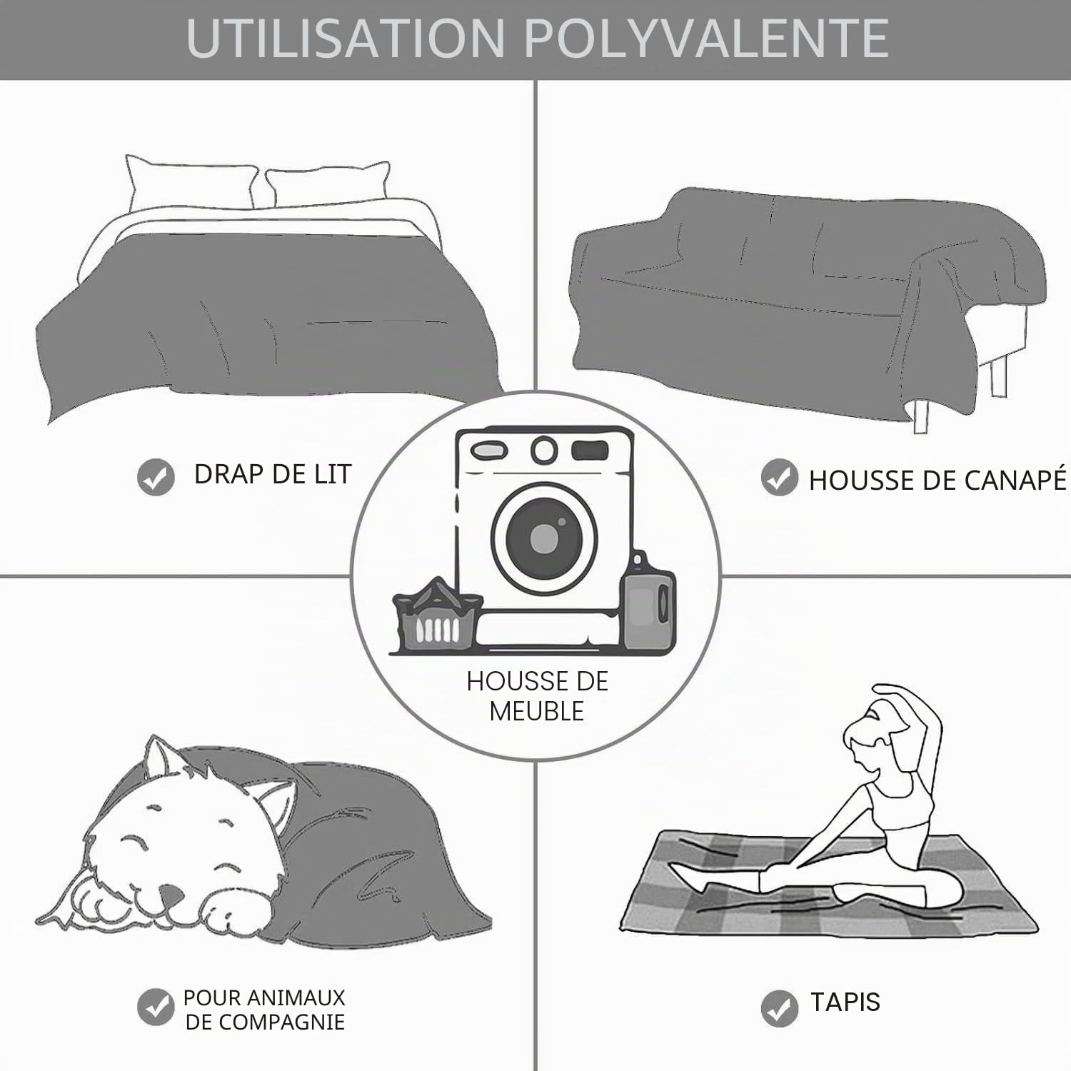 Plaid Canape Grande Taille Gris, Impermeable Chat Anti Griffe Couverture Canape Universelle 1 2 3 4 Places Angle Décorative Housse de Canapé idéal comme Jeté de Canapé ou Couvre-lit