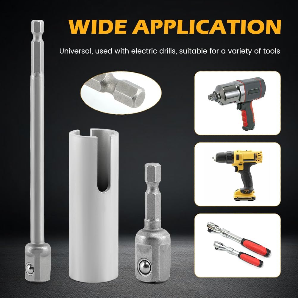 Scissor Jack Drill Attachment Slotted T Slot Adapter, Stainless Steel RV Trailer Jack Adapter Kit with 2 Extension Bits, 4 in and 8 in Length, for Cordless Drill Impact Wrench, Silver