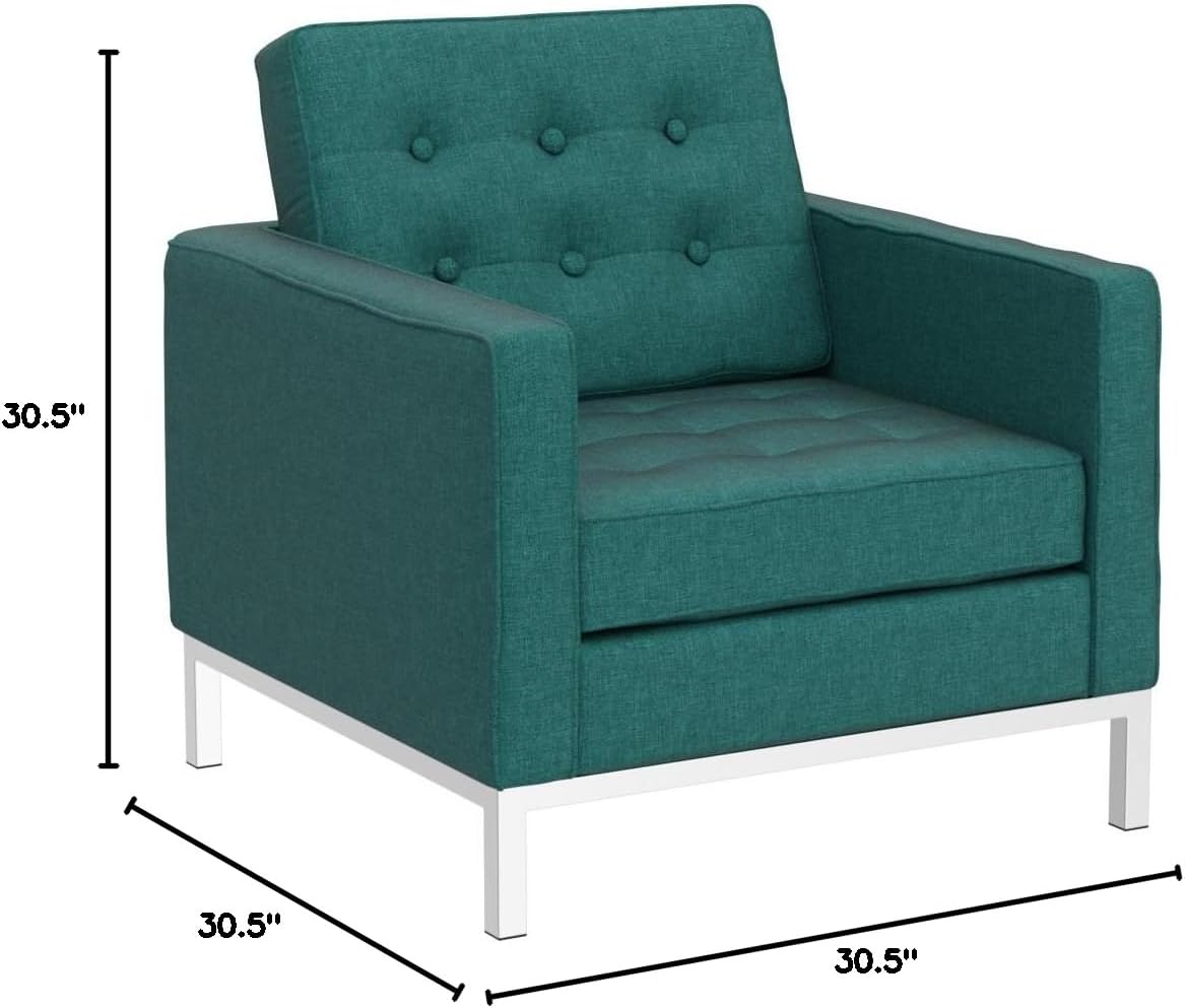 Modway Loft Teal Armchair with dimensions indicated