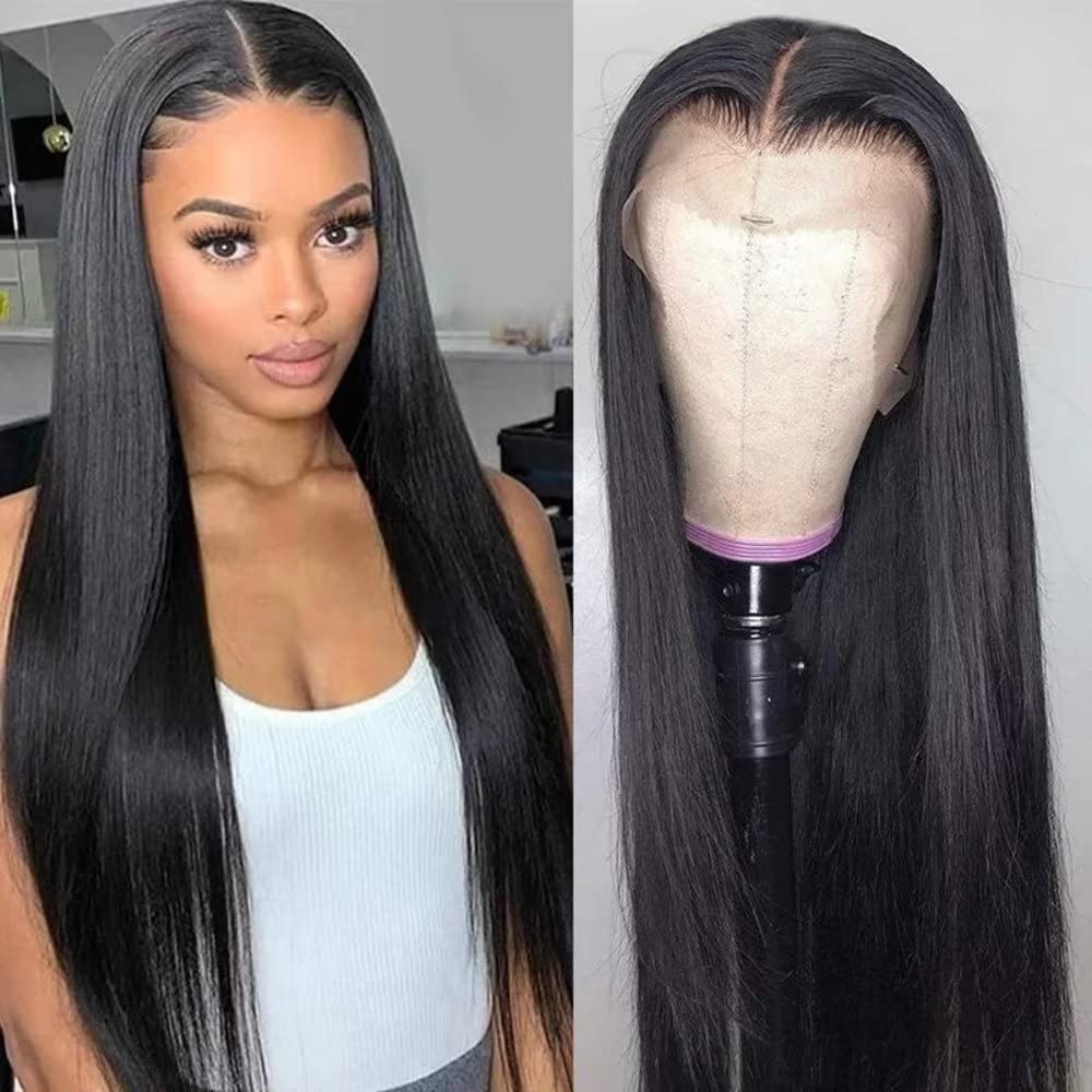 RONGDUOYI RDY 13x6 Black Synthetic Hair Wigs 26inches Long Silky Straight Lace Front Wig for Women Black Straight Lace Frontal Heat Resistant Fiber Hair Natural Looking Daily Use Wig