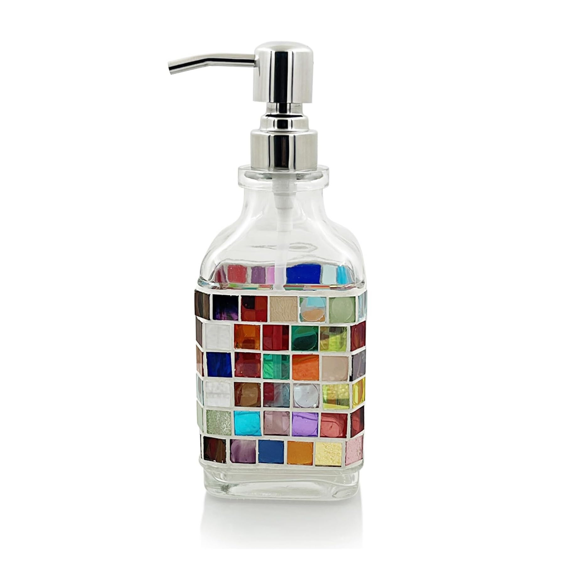 Qyleee E Hand Mediterranean Blu Sea Breez Mosaic Glass Lotion Dispenser 500Ml Stainless Steel Dish For Bathroom(E)