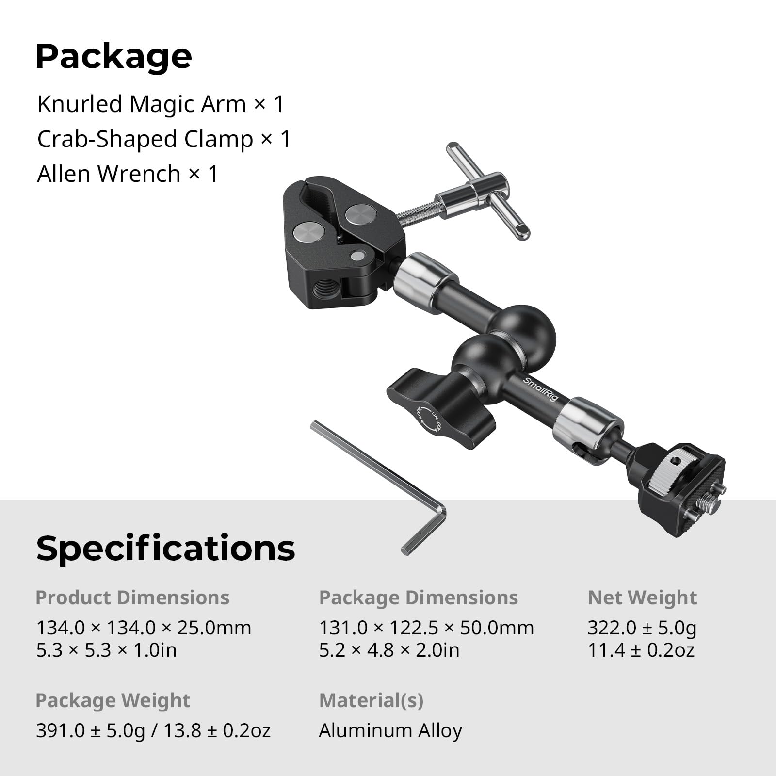 SMALLRIG Brazo mágico de 7 pulgadas con abrazadera en forma de cangrejo, brazo con tornillo de 1/4"-20 y pines retráctiles, para cámaras de acción, monitores, luces de vídeo y micrófonos - 5310