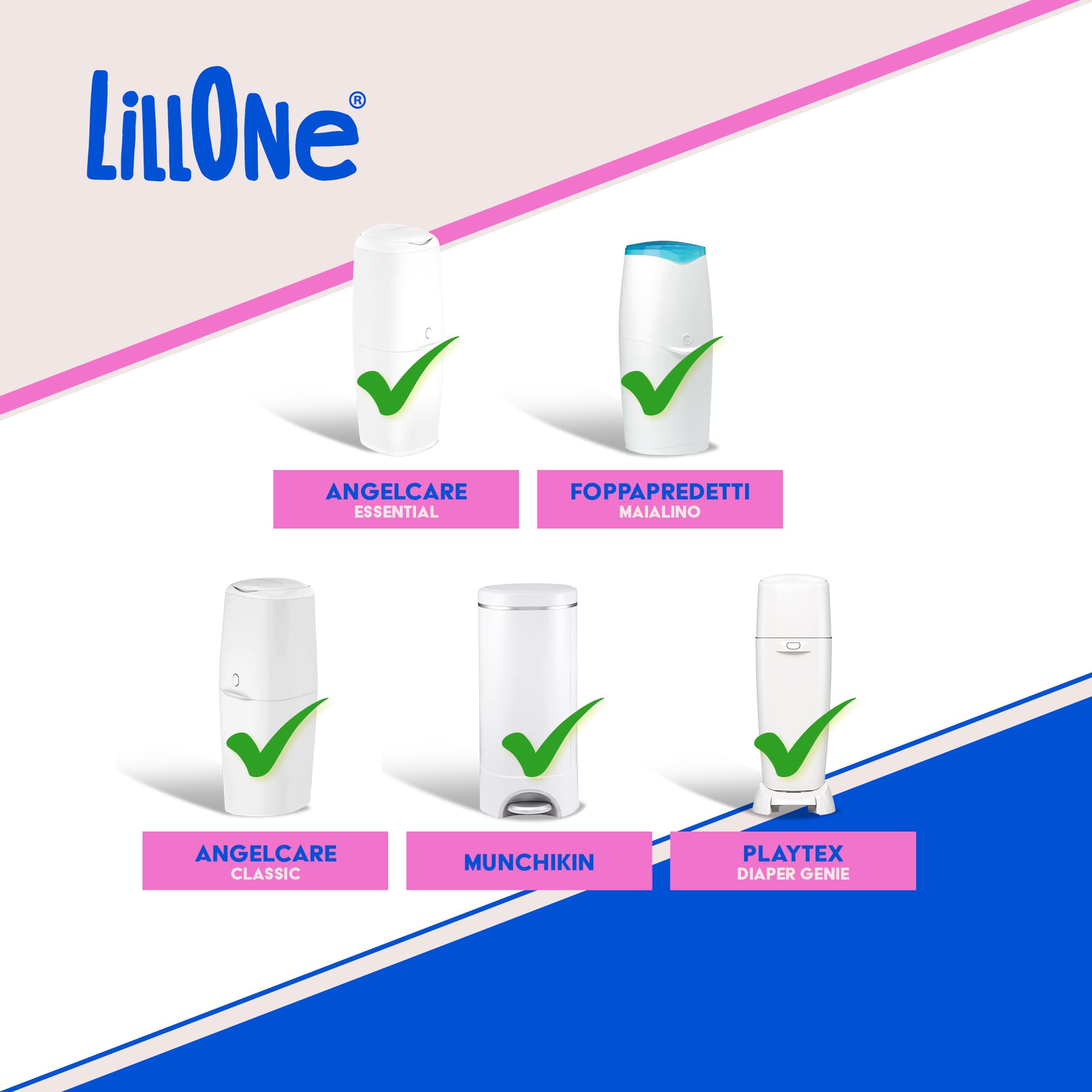 LillOne 4 Ricariche con Cestelli Riutilizzabili per Mangiapannolini compatibili con Angelcare Maialino Foppapedretti – Mangia pannolini