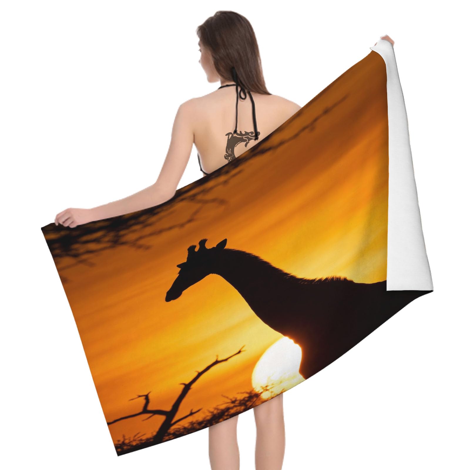 Leichong 3D Giraffe Print Beach Towel Microfiber Soft Quick Dry for Adults, Savanna Animals Bath Towel Lightweight Soft Absorbent for Travel Swimming Pool Sports, 75 x 150 cm