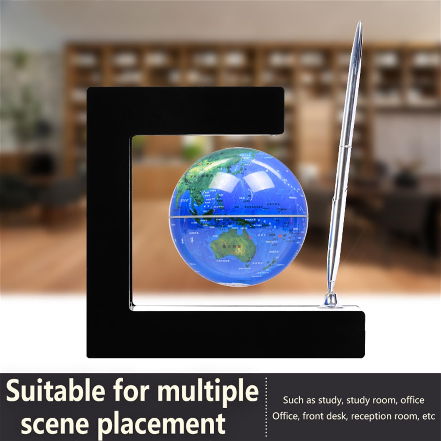 Personalized Magnetic Levitation Floating Globe with LED Light & Pen Rotation World Globe for Office Home Desk Gadget Decor Cool Stuff Birthday Gift for Men Kids Boss Boys (Blue)