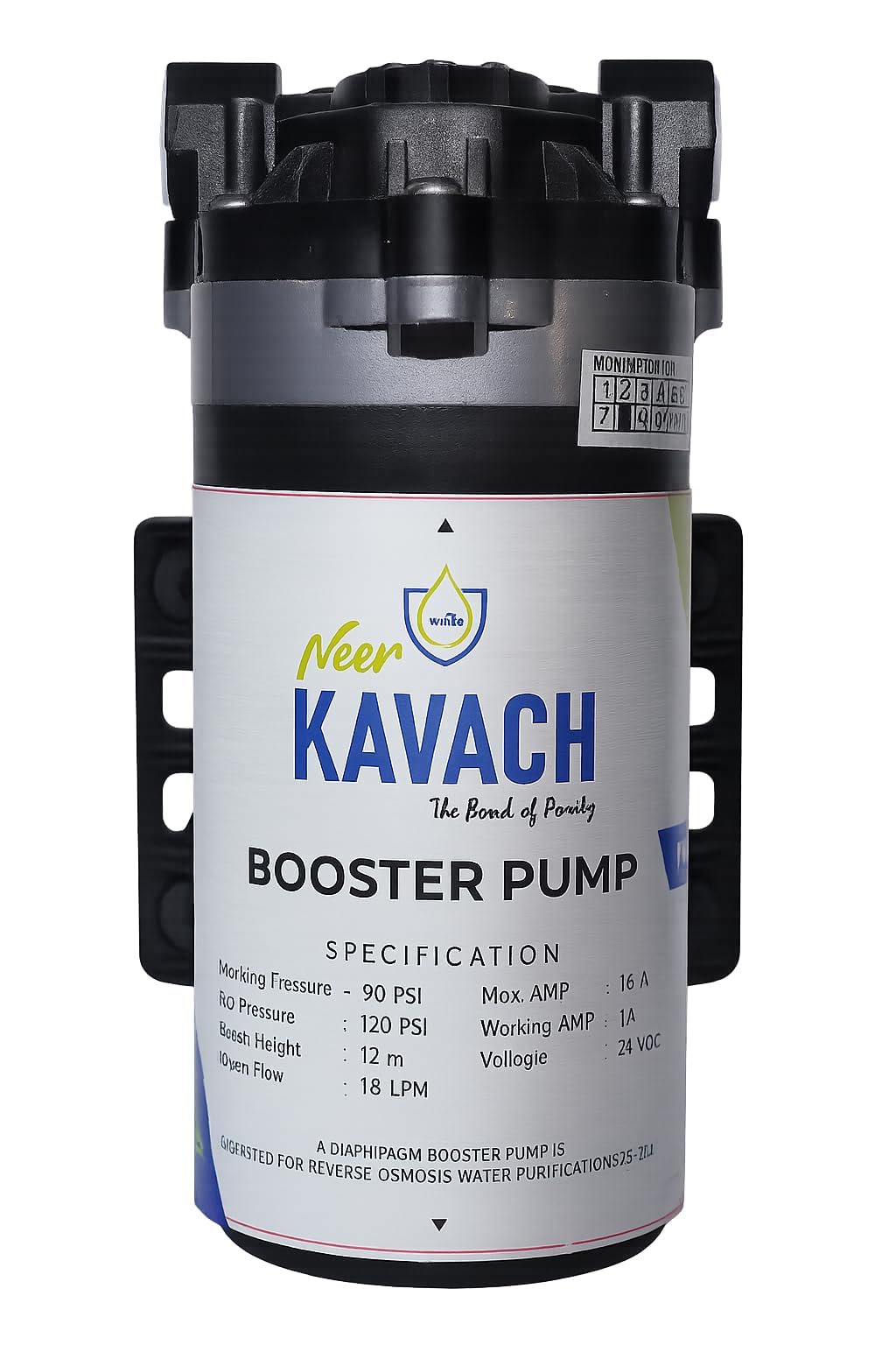 Neer Kavach Booster Pump NK024 High Pressure 24V DC RO Booster Pump for Water Purifiers Silent Durable Long Lasting Performance