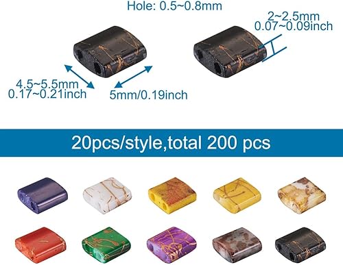 Miniatura 3 de Beadthoven - 200 cuentas de azulejos de tila con purpurina, cuentas de semillas de vidrio de 2 agujeros, cuentas cuadradas planas opacas, cuentas de