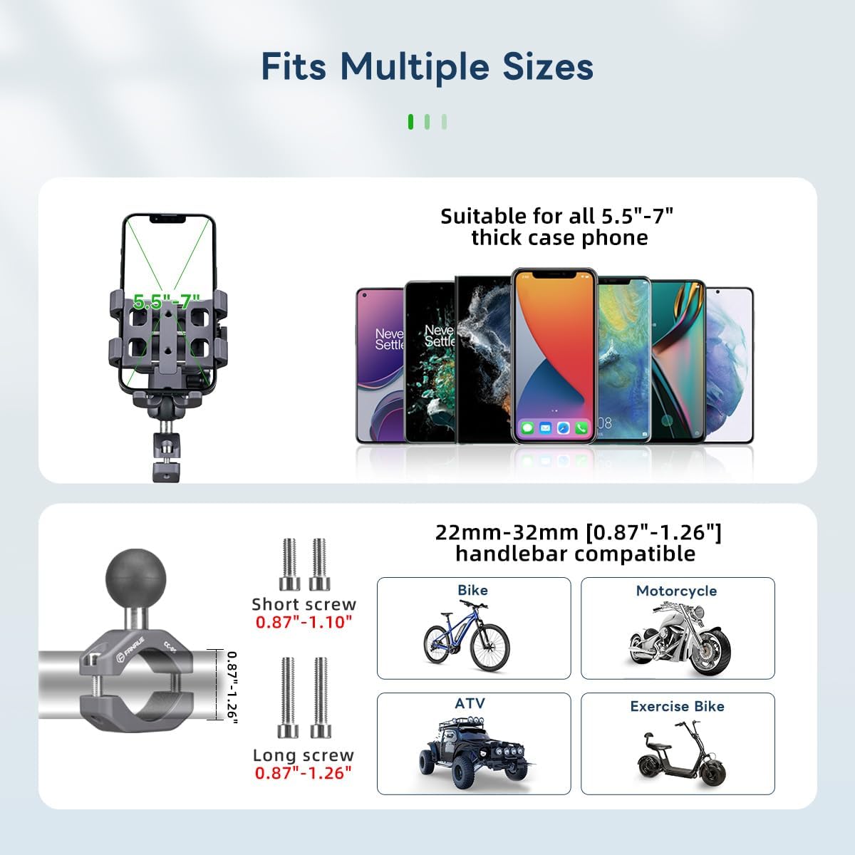 FANAUE Aluminum Anti-theft Bike Motorcycle Phone Mount with Vibration Dampener for bicycle/ATV/UTV/Scooter Handlebar, Compatible with RAM mounts B size phone holder Accessories for 5.5-7'' Smartphone.