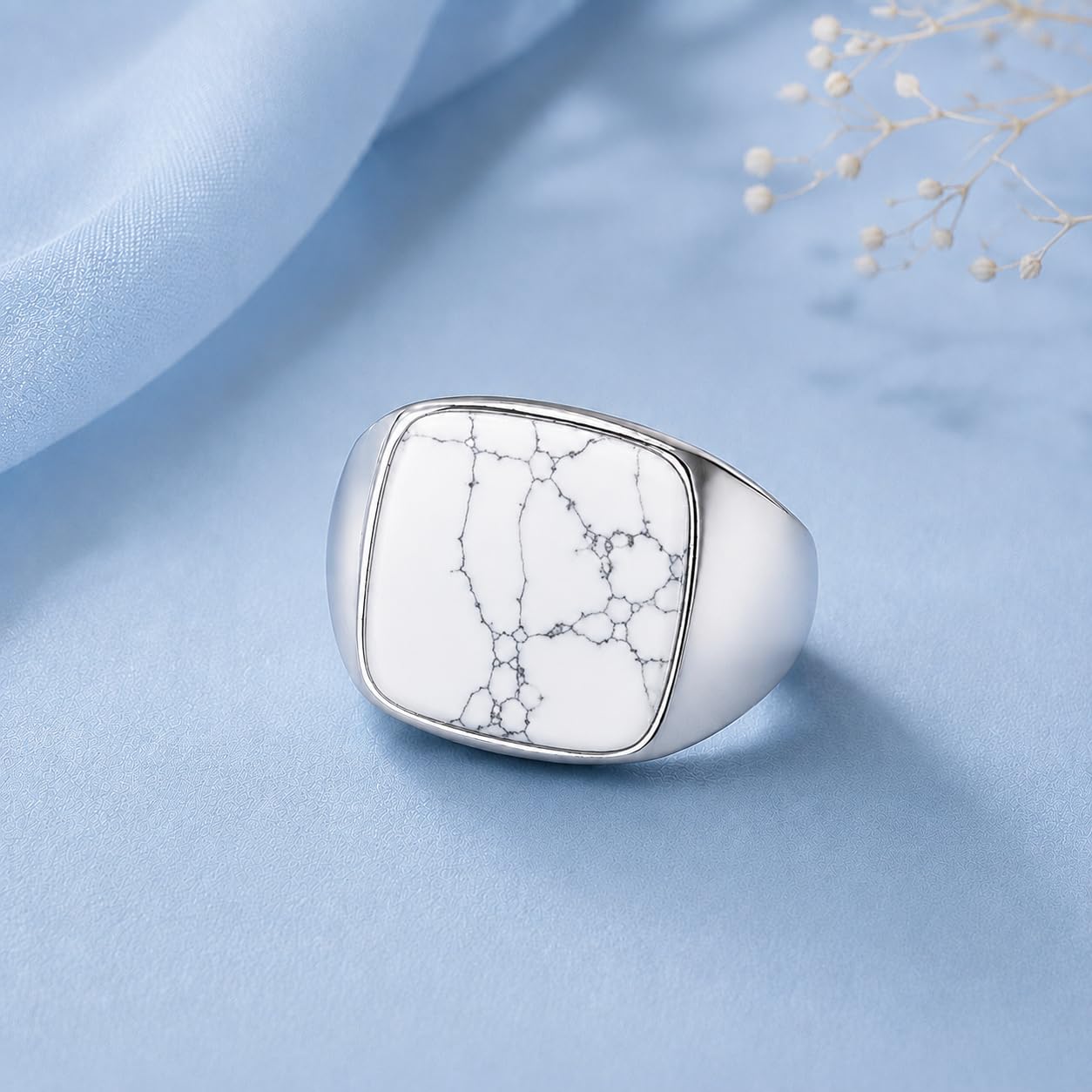 Herren Siegelring aus 925 Sterling Silber mit Naturstein Rechteckiger Silberring für Herren Eleganter Massiver Ring im Zeitlosen Design für Alltag und Freizeit