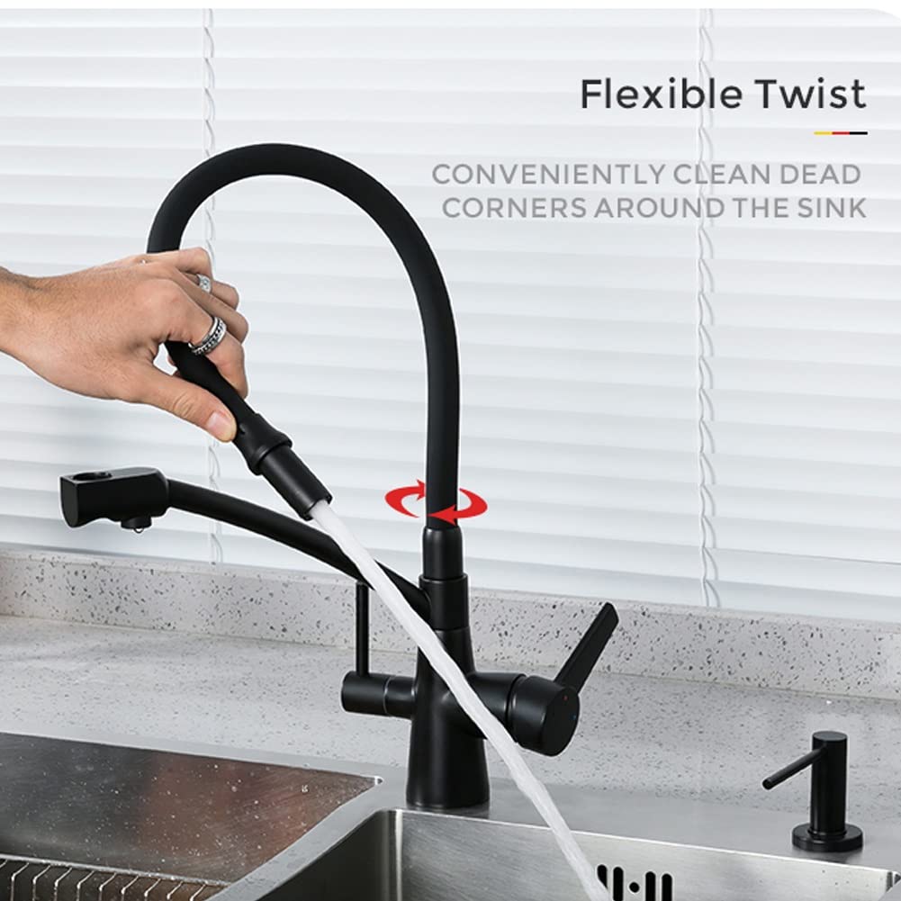 Grifo De Cocina De 3 Vías, Mezclador De Fregadero para Sistemas De Ósmosis, Grifos De Cocina De Latón 3 En 1 para Agua Potable con Doble Palanca, Giratorio De 360 ​​° (Color : Silver)