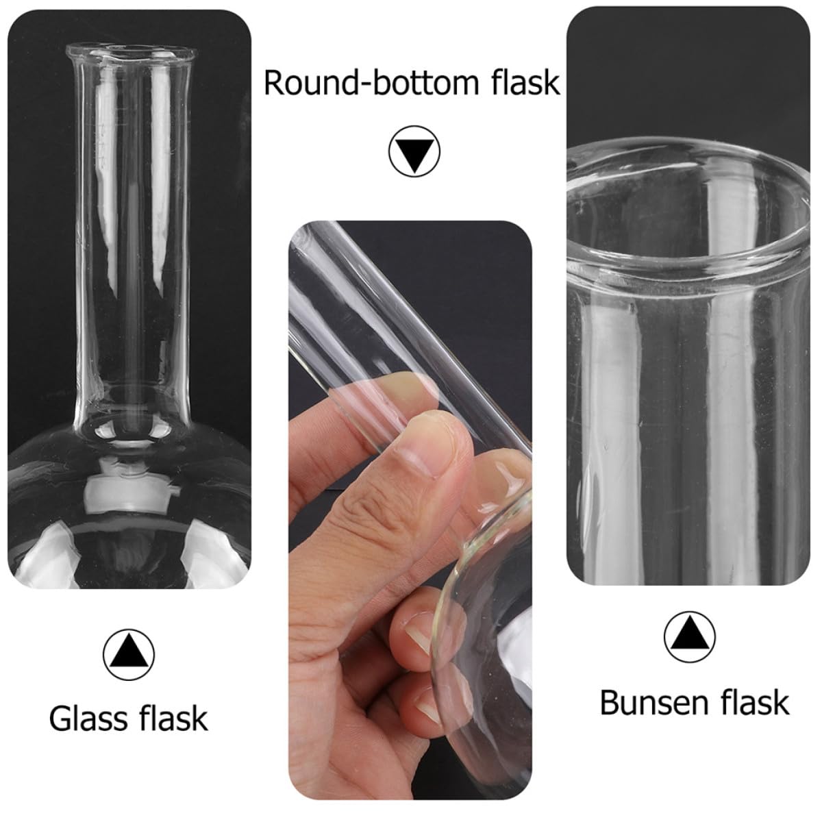 BETOOKY Matraz de Laboratorio de Vidrio Transparente 250 Ml, Conjunto de 2 Matraces de Fondo Redondo Cuello Estrecho, Resistente al Calentamiento para Experimentos Científicos y Pruebas