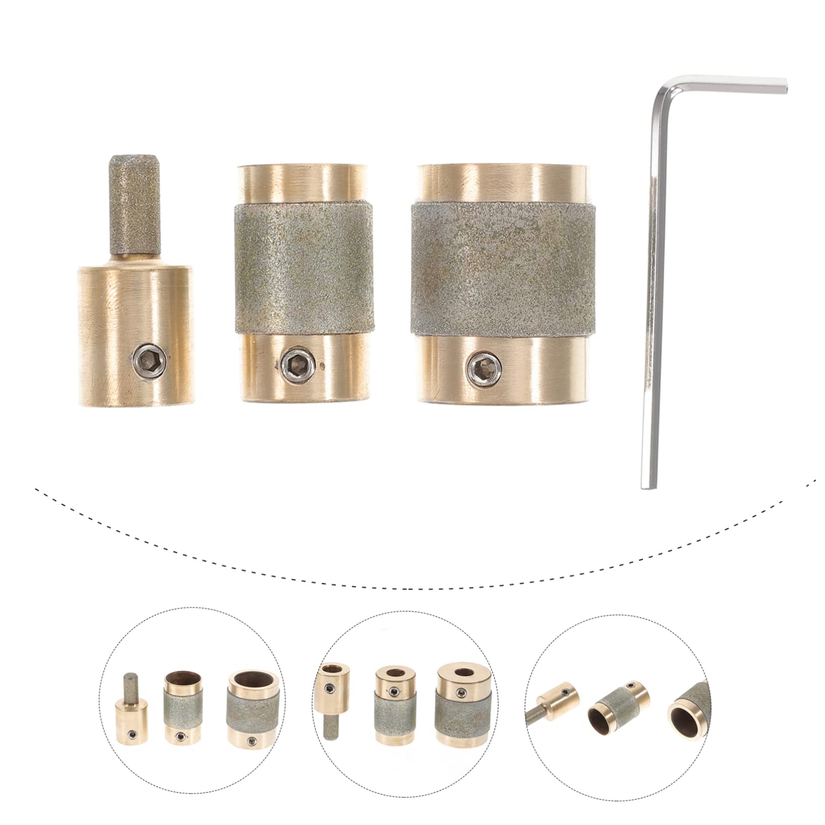 WOONEKY Broca de Vidrio de 3/4 y 1/4 Pulgada Núcleo de Cobre y Muela Abrasiva para Vidrieras, Herramienta para Pulir Vidrio y Reparación de Materiales