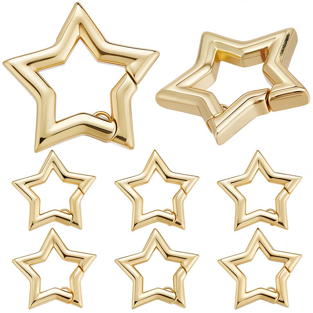 SUNNYCLUE 1 Box 6Pcs Trigger Spring O Rings Real 18K Gold Plated Brass Star Key Ring Clip Small Mini Purse Ring Clips Keyring Buckles Spring Snap Hooks for Jewellery Making DIY Purses Bags Supplies