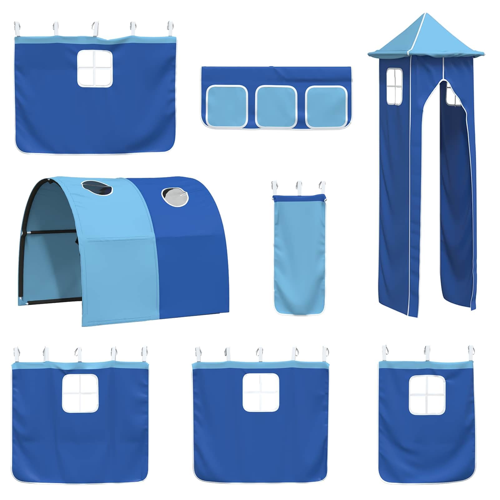 Homgoday Hochbett mit Rutsche und Vorhang, Metallrahmen, blau-schwarz, für Kinderzimmer - Hochbett Turm Hochbett Model42020899
