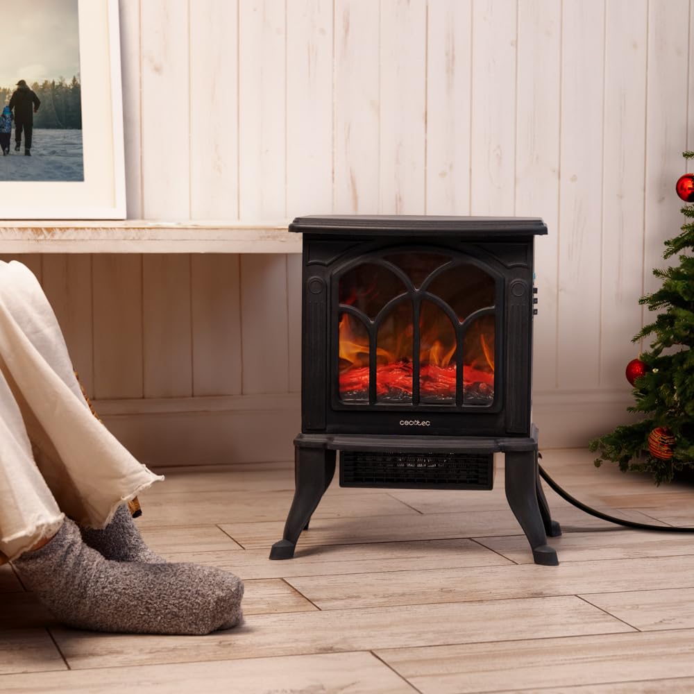 Cecotec Chimenea Eléctrica de Pie ReadyWarm 1500 Flames. 1500 W, 2 Niveles de Potencia, Termostato Ajustable y Control Independiente de las Llamas, Área de Cobertura 20 m2