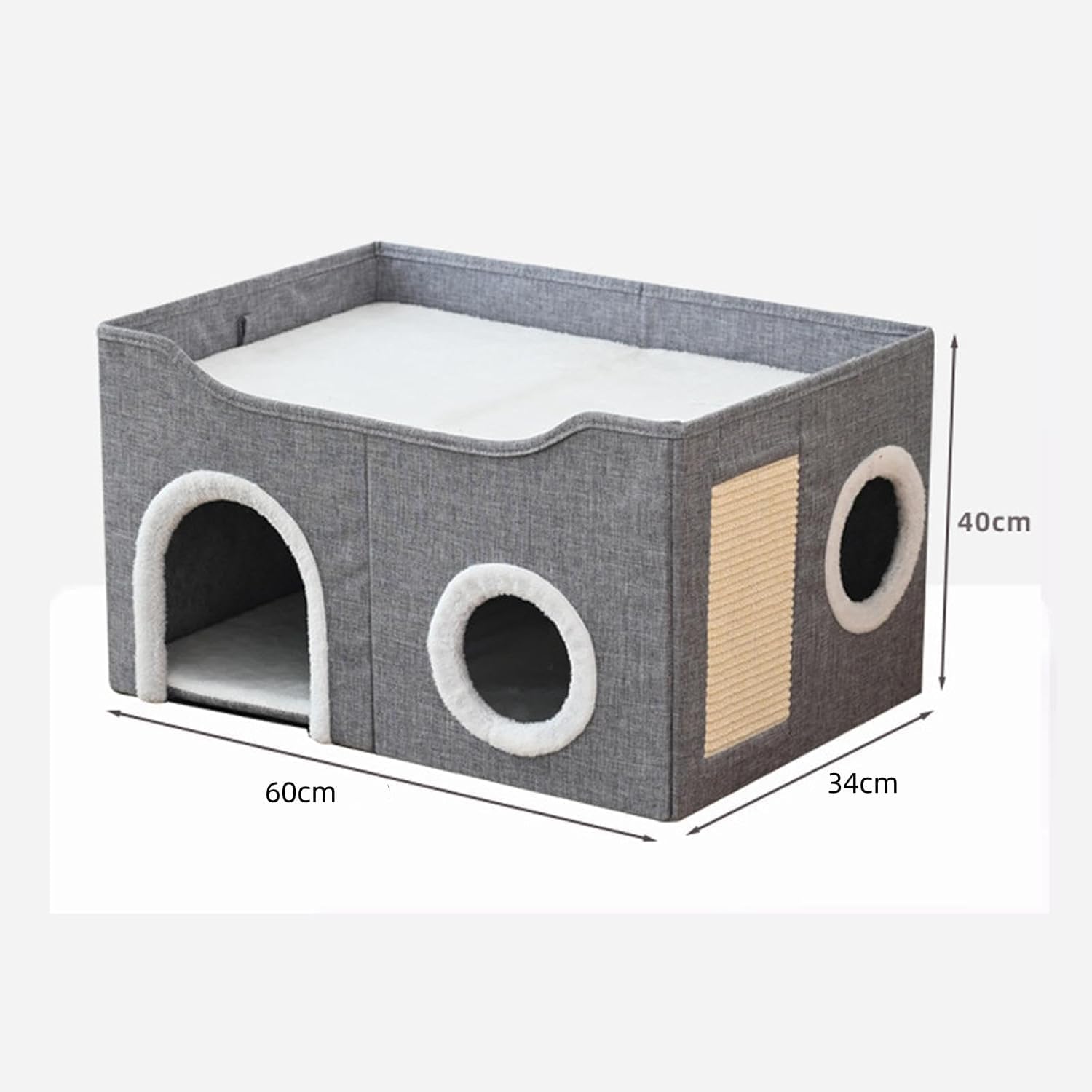 Large Cat House for Indoor Cats, Cat Cave Bed for Large Pet Cat, Foldable Cat Hideaway with Scratch Pad, Covered Cat Bed