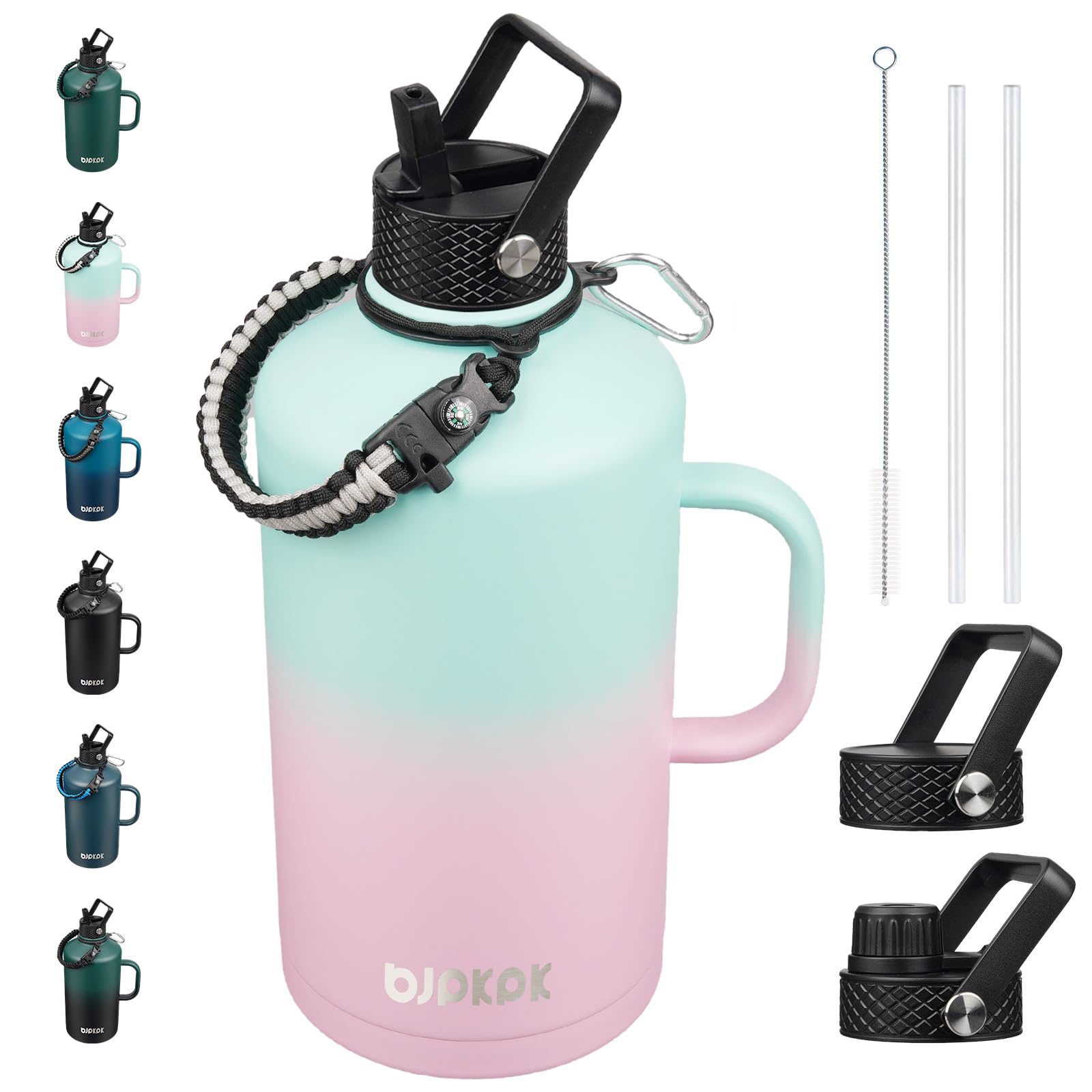 BJPKPK 128oz Insulated Water Bottle with Straw Lid, 1 Gallon Water Jug