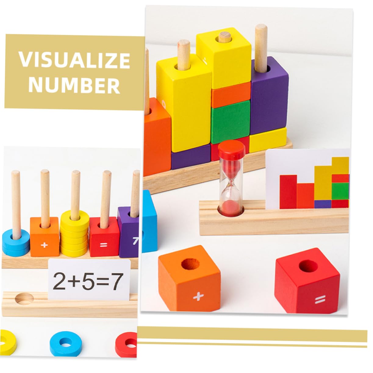 WOONEKY Buntes Holzspielzeug Zahlenrechnen mit Zahlen und Rechenzeichen Sicheres Langlebiges Montessori Lernspielzeug für Vorschulkinder zur Spielerischen der Mathematikfähigkeiten