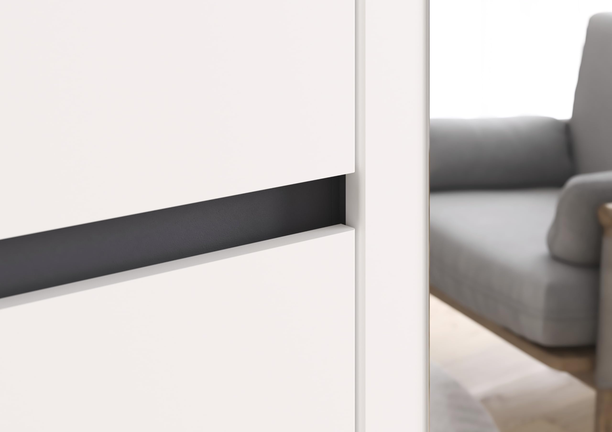 Rauch Möbel TÜBINGEN, Kleiderschrank, Weiß/Grau metallic, Breite 181 cm | Schrank, Kinderkleiderschrank, 6-türig, Spiegel, 1 Schublade, Push-to-open, für Schlafzimmer, Kinderzimmer, Babyzimmer, Flur