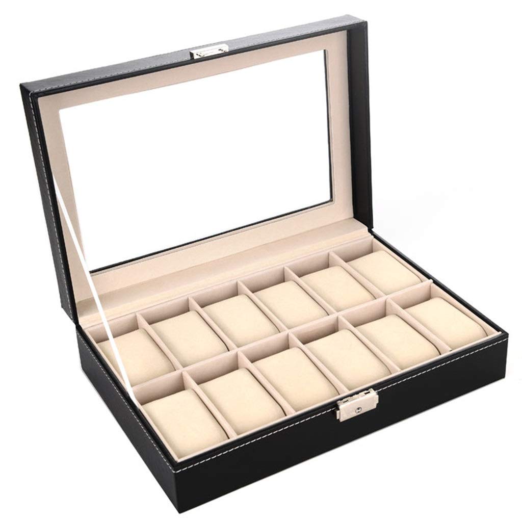 PU-Leder-Uhrenbox, Organizer-Display mit weichen Lederkissen für Männer und Frauen, Beste 12 Steckplätze