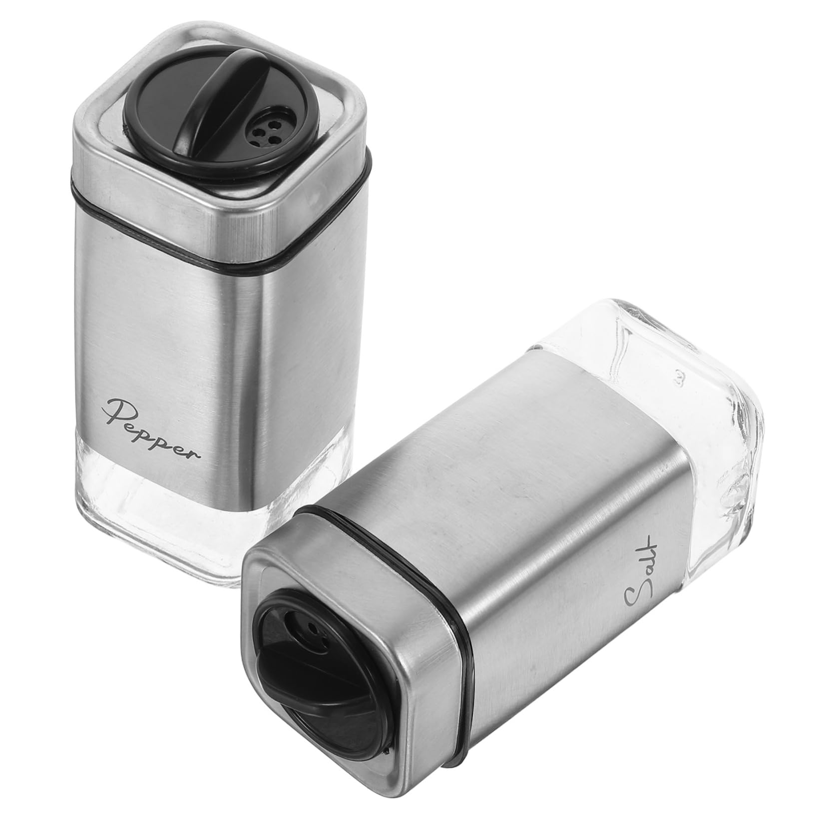 HOLIDYOYO Square Spice Jars Lids Shakers Set Kitchen Seasoning Organizer Glass Jar Stainless Steel Dispenser
