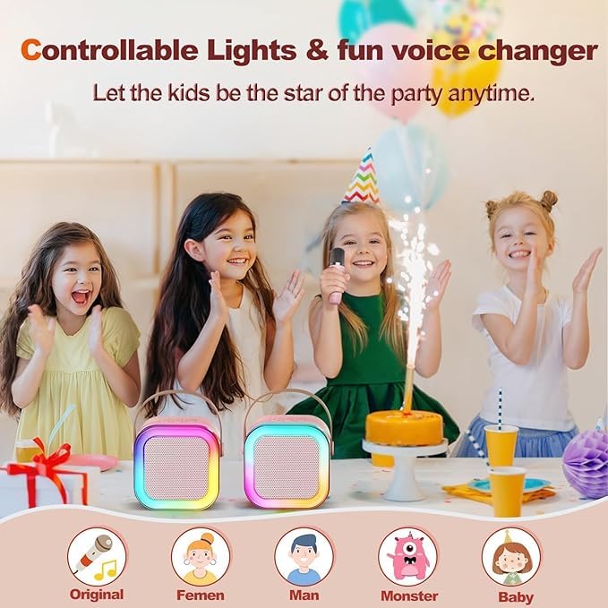 Image of PhoenixX Karaoke Rechargeable Mic with Speaker for Singing | Wireless Mini Portable Bluetooth Speaker with Microphone & LED Lights | Cute Birthday Gift for Kids Musical Toys for Boys,Girls and Adults