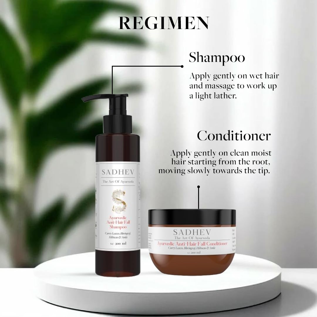 Sadhev Ayurvedic Anti Hair Fall Conditioner| Hair Fall & Weak Hair Care | Bhringraj, Amla, Hibiscus & Curry Leaves | Strengthens Hair & Roots | Smoothens & Nourishes Hair | Vegan & Natural | 200ml 1